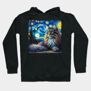 Norwegian Forest Starry Night Inspired - Artistic Cat Hoodie